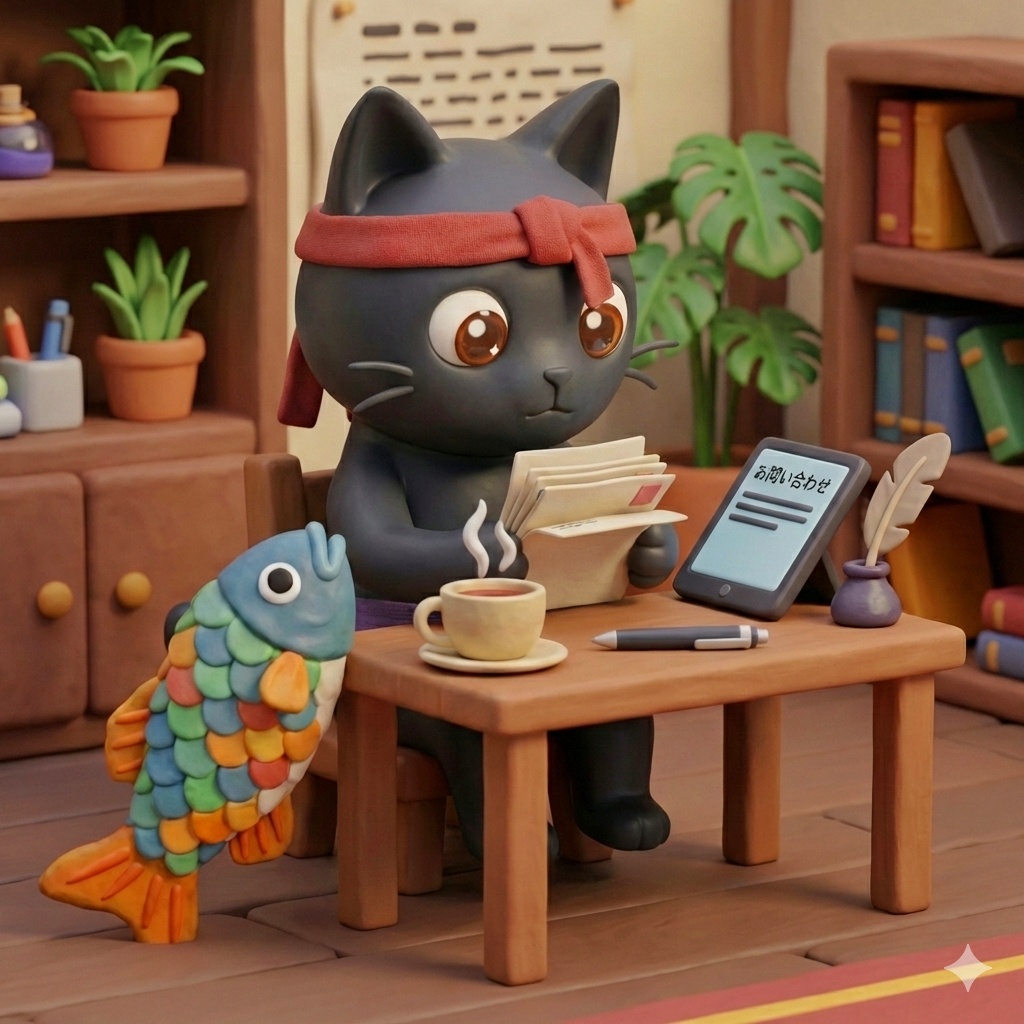 お問い合わせを読む猫のキャラクター